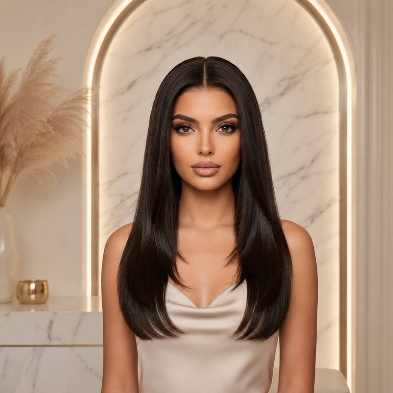 Natural Color Straight Layered Glueless Lace Front Wigs