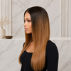 Perruques Lace Front sans Colle de 20 Pouces en Cheveux Humains Vierges Indiens, Couleur Ombrée