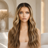 Natural Color Wavy Glueless Lace Front Wigs 18 Inch