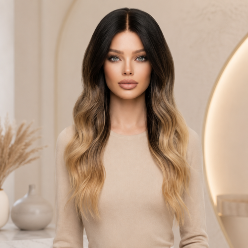 Blonde wig with dark roots Human Hair Gluless Wigs