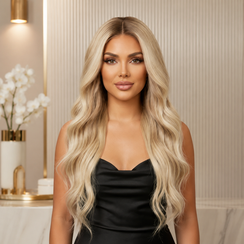 Blonde Balayage Luxury Human Hair Gluless Wigs Ready to Wear