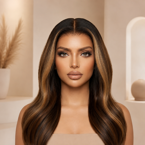 Frame Highlight Brown Color Ready to Wear Glueless Wigs